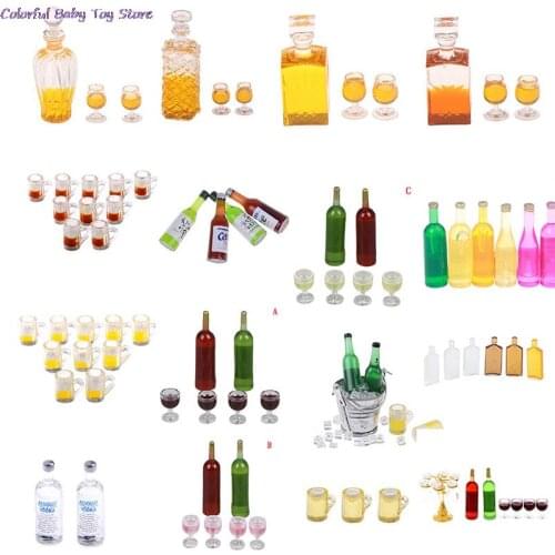 Hot 1set 1/12 Dollhouse Miniature Accessories Mini Wine Bottle Simulation Drinks Model Toys For Doll House Decoration