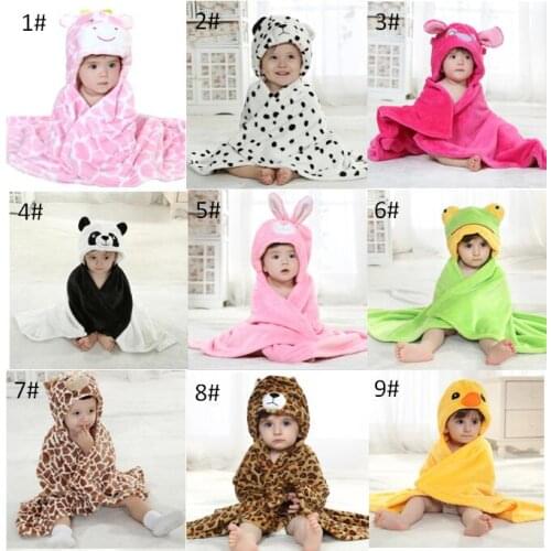 Cute Kids Animal Bathrobe Baby Bath Towels Fleece Stock Cheap Poncho Hooded Beach Towel Cow Cartoon Swim Towels Wrap Blanke