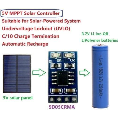 MINI MPPT Solar Charger 1A 4.2V 3.7V Li-ion Li-Po 18650 Lithium Battery Charging Module Power supply voltage DC 4.5V-6V, 5v