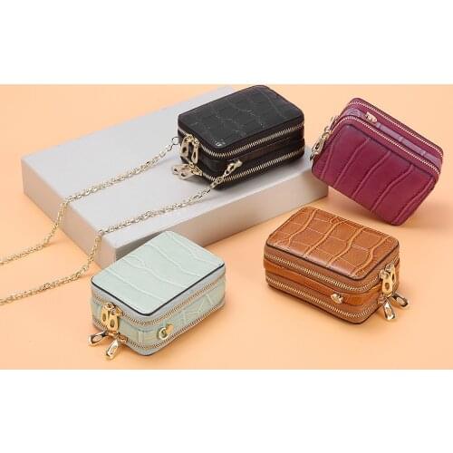 Fashion Alligator Pattern Genuine Leather Lipstick Bag Mini Chain Messenger Bag Versatile Cards Women Cosmetic Bags with Mirror