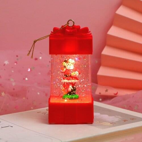 Lighted Gift Box Shaped Snow Globe LED Lantern Snowman Tree Santa Scene Glittering Hanging Water Lamp Decor