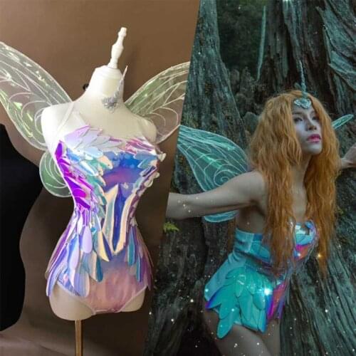 Colorful Party Costumes Fairy Butterfly Wings For Women Bodysuit Models Catwalk Clothes Nightclub Ds Stage Gogo Costume XS2596