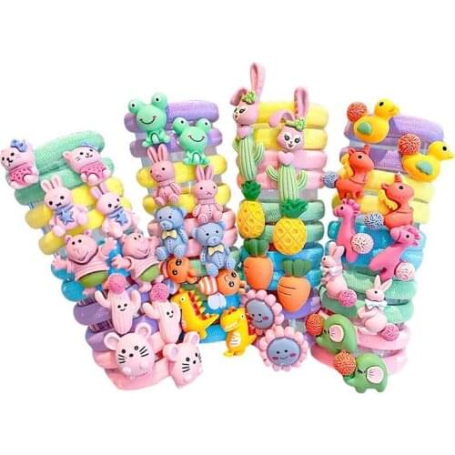 10PCS / Set Girls Cute Cartoon Rubber Band Headband Ponytail Elastic Hair Loop Kids Hair Bands Headwear Fashion Hair Accessories