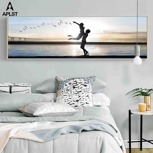 Sunset Romantic Couple Lover Prints Wall Art Sea Landscape Canvas Painting & Posters Large Picture for Living Room Bedroom Decor