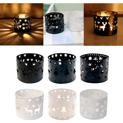 Christmas Iron Hollow Candle Holders Xmas Candlestick Decoration Vintage Style Hollow Candleholder for Home Pub Bar Cafe Decor
