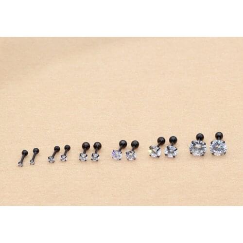 All Size 2mm to 8mm Screw-back Stud Earrings 316l Stainless steel Black Classical AAA Round White Zircon Earring Allergy Free