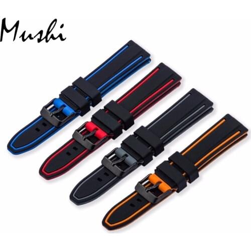 Silicone Watchband Black Diver Watch Band Rubber Watch Strap with Brushed Stainless Steel Black Buckle Clasp 20-26mm Watch Strap