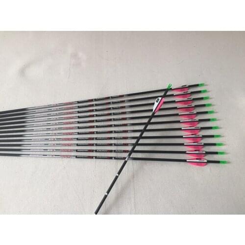 12pcs pure Carbon arrow spine600 ID4.2 100grainStainless steel target point 1.75"plastic vane for Recurve bow archery