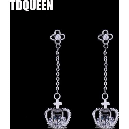 TDQUEEN 3D Crown Earrings With Cross Long Party Earring Metal Chain Pendant Drop Earring Woman Dangle Statement Earring Jewelry