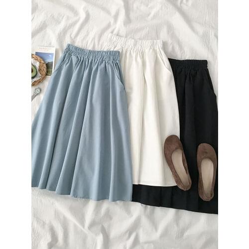 Abrini Women Midi Skirt Female 2020 Plain High Waist A-Line Knee Skirts Women All-match Elegant Lovely Skirt Women 2020 Autumn