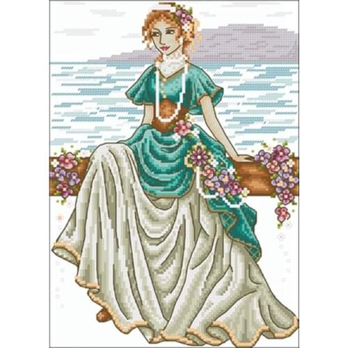 Jeweled seaside girl patterns Counted Cross Stitch 11CT 14CT 18CT DIY Cross Stitch Kits Embroidery Needlework Sets home decor