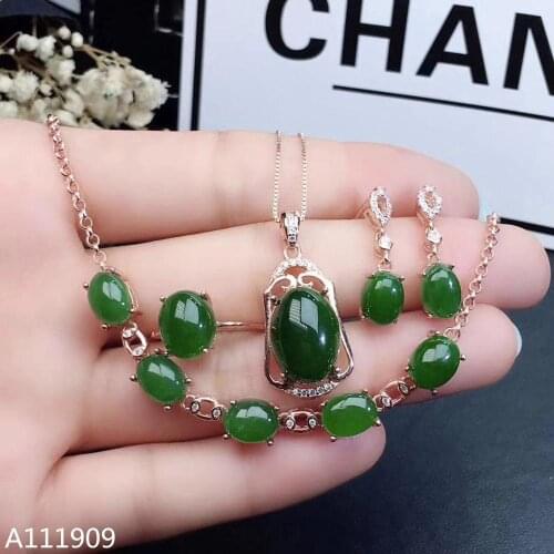 KJJEAXCMY boutique jewelry 925 sterling silver inlaid Natural jasper Bracelet Necklace Earring Ring Suit Support Detection