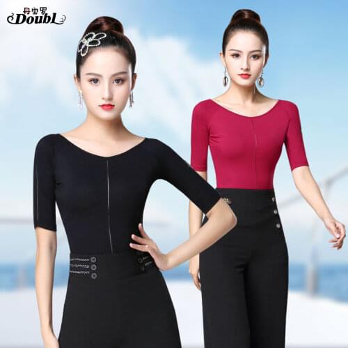 DOUBL 2020 New Vogue Womens Latin Dancing Tops Wear T-shirt Female Adults Ballroom Dance Half Sleeve Standard Practice Class