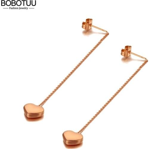 BOBOTUU 316L Stainless Steel Love Heart Tassel Earrings Jewelry Cute/Romantic Crystal Dangle Earrings For Women Girls BE20149