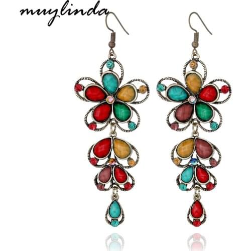 Muylinda Boho Flower Drop Earring Jewelry Women Tassel Earrings Vintage Stone Charm Earring Accessories