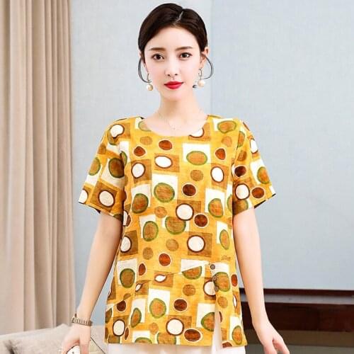 2021 Vintage Polka Dot Printed Womens Tops Casual Summer Blouses Elegant Bohemian O-Neck Plus Size Woman Tshirts XL-5XL