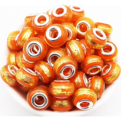 10Pcs Red Glitter Round Large Hole European Beads Charms Fit Women Pandora Bracelet Snake Chain Cord Necklace for Jewelry Making
