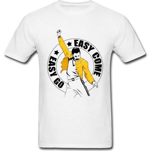100% Cotton T-shirts Freddie Mercury Art T Shirt Men Easy Come Easy Go Logo Tshirt Short Sleeve Character Queen Band Tees Swag