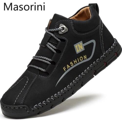 2021 Sneakers Men Ankle Boots Men Winter Warm Fur Leather Casual Work Shoes Mens Western Cowboy Waterproof Military Boots Men