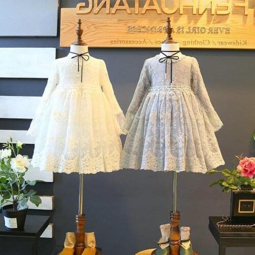 2021 Summer Korean Dress Lace Flowers Ruffles Girls Priness Dress Embroidery Female Childrens Cake Dress Girls Clothing