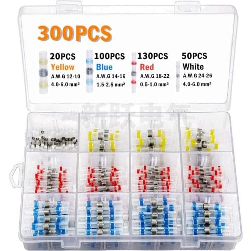 300PCS Heat Shrink Connectors Solder Waterproof Wire Connector Heat Shrink Butt Crimp Terminals Kits Electrical Connectors Set