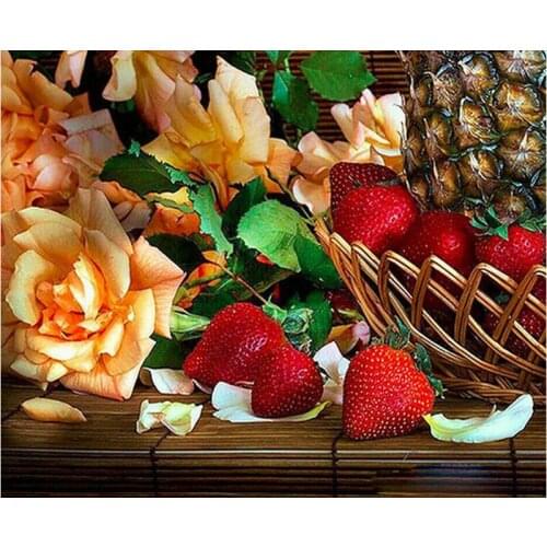 DIY 3D Embroidery Diamond mosaic full square,Strawberry flowers,5d Diamond Painting,Stitch Cross Mosaic,home almaznaya C657