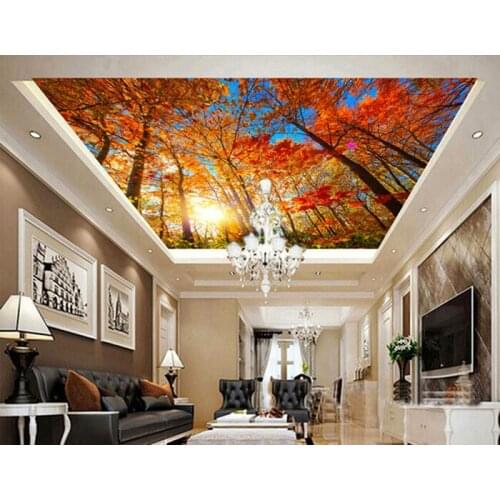 Custom 3D murals,Autumn maple tree suspended ceiling decorative murals ,living room sofa TV wall bedroom background wall paper