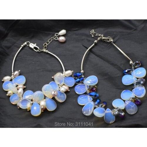 White opal drop faceted bracelet 7.5inch wholesale beads fppj fox man gift