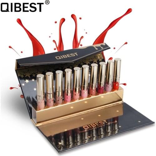 QIBEST Brand 10Pcs\Set Lip Gross Lips Gloss Matte Lipstick Makeup Beauty Elegant Women Shimmer Liqiud Lipsticks Make Up Cosmetic