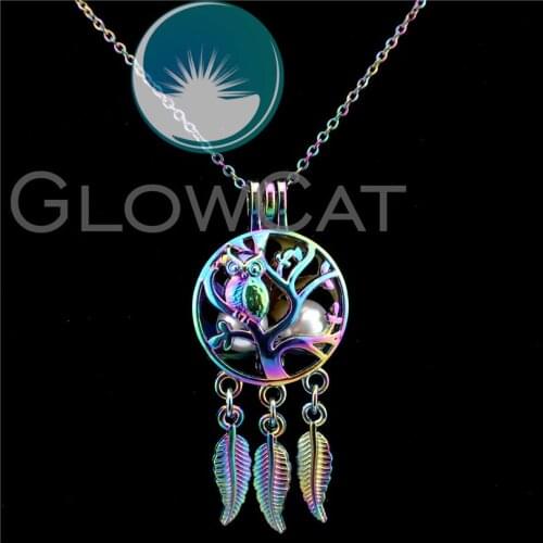 C711 Colorful Dream Catcher Owl Tree Beads Cage Essential Oil Diffuser Stone Pearl Cage Locket Necklace Girl Friends Gift