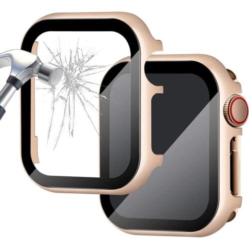 Aluminum cover for Apple Watch case 44mm 42mm 40mm 38mm Metal Frame Cover Bumper HD Tempered Glass Protector, series 6 SE 5 4 3