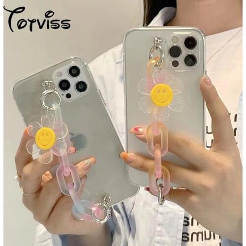 Wrist Chain Phone Case For Xiaomi Mi 10T note 10 Lite POCO 9T A1 A2 8 Lite 9 SE Mix 2 2S Cute 3D Sunflower Crystal Bracelet Soft