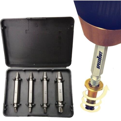 Double Side Drill Out Damaged Screw Extractor Out Remover Handymen Broken Bolt Stud Removal Tool Kit 4pc #1 #2 #3 #4 With Case