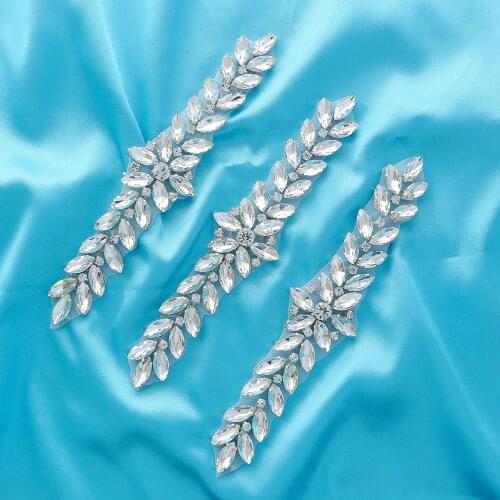 SESTHFAR Crystal Bridal Belt Rhinestone Applique Wedding Belt Patch Silver Rose Gold Sew On for Shoes Dress