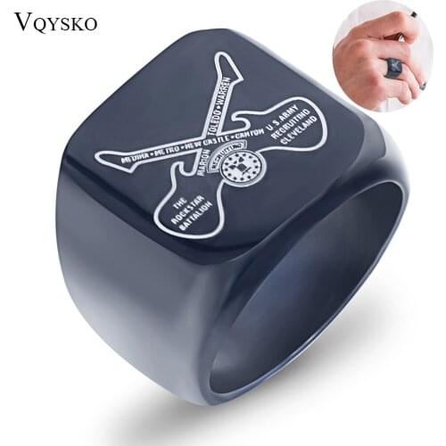 Cute Male Guitar Rings 316L Stainless Steel Rock Party Gift Ring Accessories for Men Fashion Jewelry Creativity Black Design