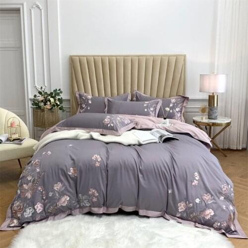 Pastoral Floral Embroidered Bedding Set 60S Egyptian Cotton Soft Double Size Bed Sheet Set Pillowcase Duvet Cover 4pcs for Home