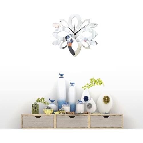 GZ095 Lotus Creative Acrylic Mirror Wall Clock Bedroom Background Wall Mirror Quartz Clock Diy Decorative Wall Clock