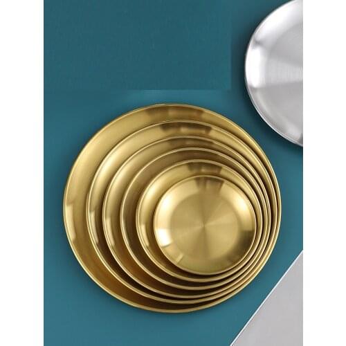Round Stainless Steel Thickened Fruit Plate Wedding Cake Dessert Storage Cutlery Tray Home Cosmetic Storage Trays Decorative
