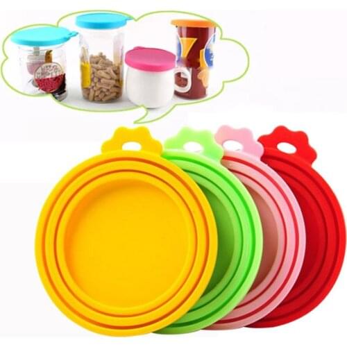 3 In 1 Reusable Food Storage Keep Fresh Tin Cover Cans Cap Pet Can Box Cover Silicone Can Lid Hot Kitchen Accessories