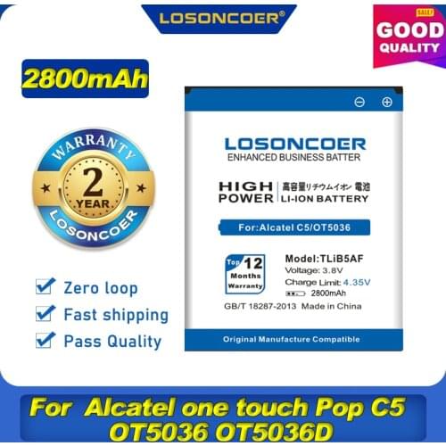 LOSONCOER 2800mAh TLiB5AF for Alcatel One Touch Pop C5 OT5036 OT5036D OT-5036 OT-5036D TCL S800 S710 997D OT-997 OT997 5037