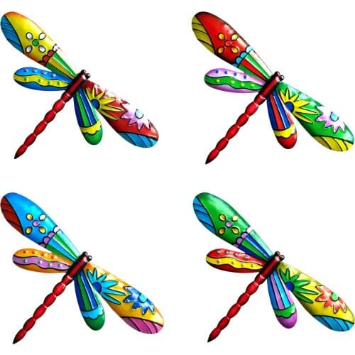 4pcs Metal Dragonfly Hanging Sculpture 3D Iron Art Simulation Outdoor Garden Patio Bedroom Fence Craft Gift Wall Decor
