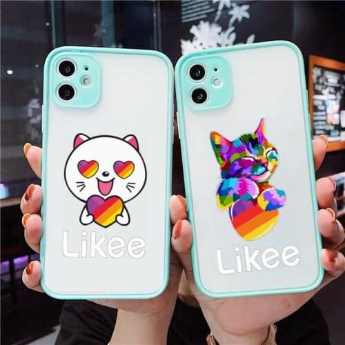 Fashion Likee cat bear love heart art Phone Case For iPhone 12 11 Mini Pro XR XS Max 7 8 Plus X Matte transparent blue Back