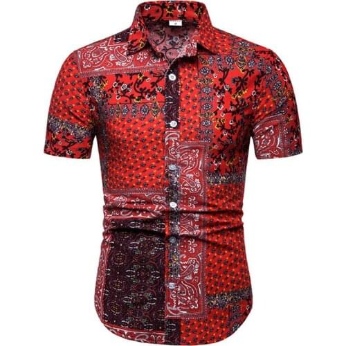 Vintage Shirt Men Slim Fit Camisas Hombre 2019 Brand New Short Sleeeve Paisley Hawaiian Shirt Mens Cotton Linen Dress Shirts 5XL