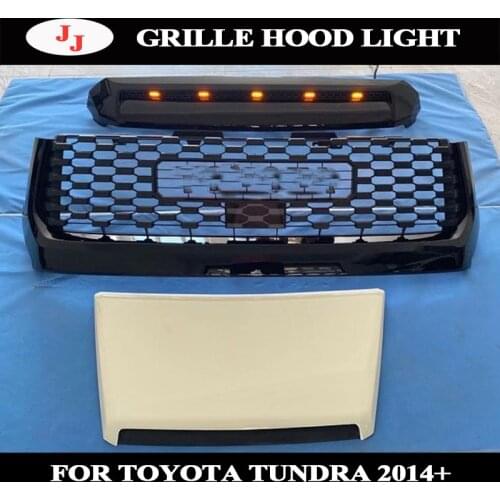 Exterior Mesh Outlet Grille For Toyota Tundra 2014-2019 ABS Gloss Black Trim Hood Cover Grille Strip Light Strip Covers Sticker