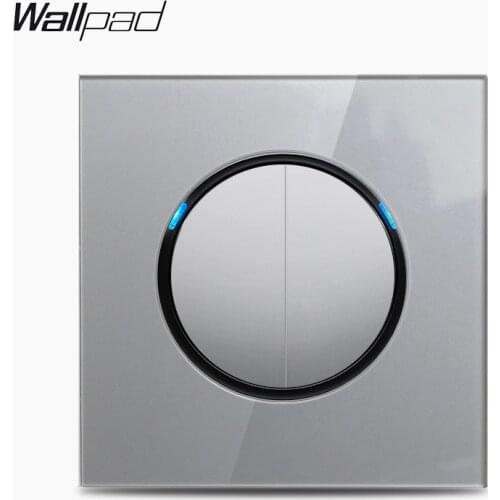 Wallpad L6 Grey Glass 2 Gang 1 Way 2 Way Wall Light Switch Electric Power Switch Push Button with LED Indicator