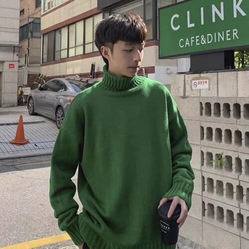 Sweater mens 2021 new autumn and winter high collar loose and thickened trend Hong Kong style sweater cardigan mens handsome