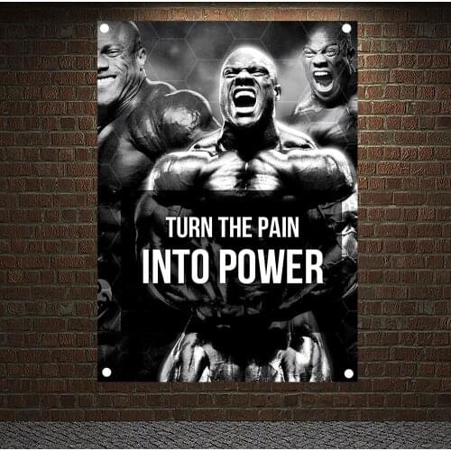 TURN THE PAIN INTO POWER Workout Wall Hanging Canvas Painting Exercise Fitness Banners Bodybuilding Sports Flags Gym Decoration