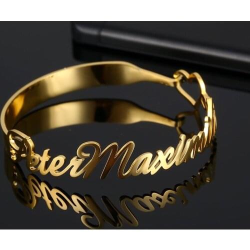 Personalized Custom Name Bracelet Bangles for Women Girls Customized Stainless Steel Fashion Adjustable Bangle Nameplate Jewelry
