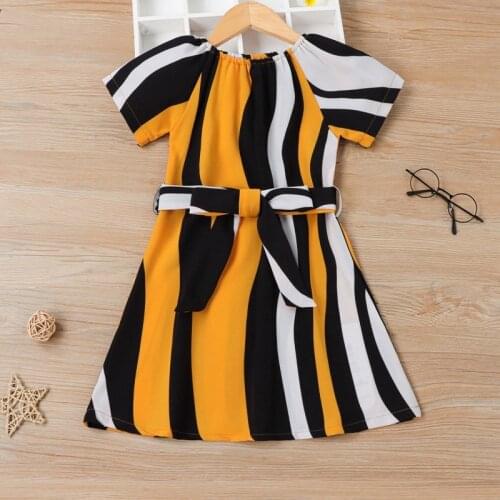 Girls Striped Belt Dress Toddler Girl Summer Clothes 2021 Kids Dresses for Girls Flower Girl Dresses Korean Baby Clothes
