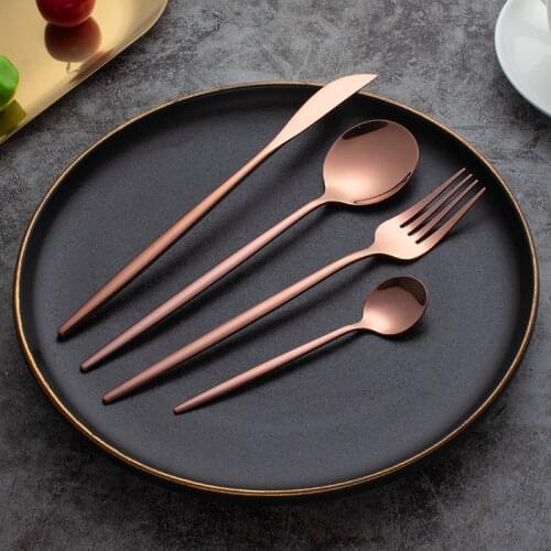 Rose Gold Tableware Set Mirror Silverware Set Stainless Steel Cutlery Kitchen Knife Spoon Flatware Western Dinnerware Set